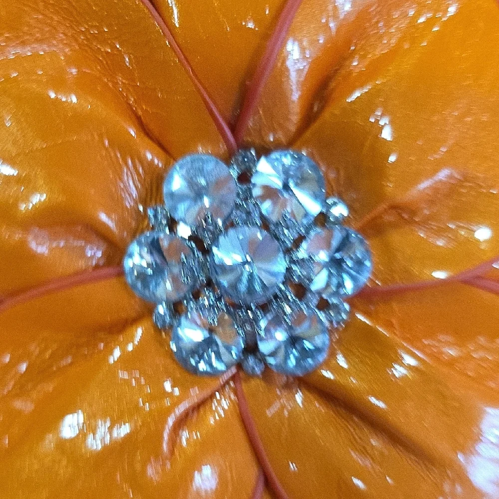 Metallic 🏵Orange Unique Flower Rhinestone Crossbody Bag NWT